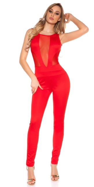 jumpsuit with net-applications Red